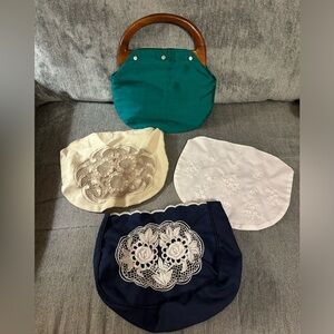 Vintage 1970’s Veloso Wooden Handle Bag with Interchangeable Embroidered Covers